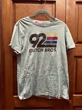 Dutch Bros Light Gray Short Sleeve Tee with '92' Multicolor Logo